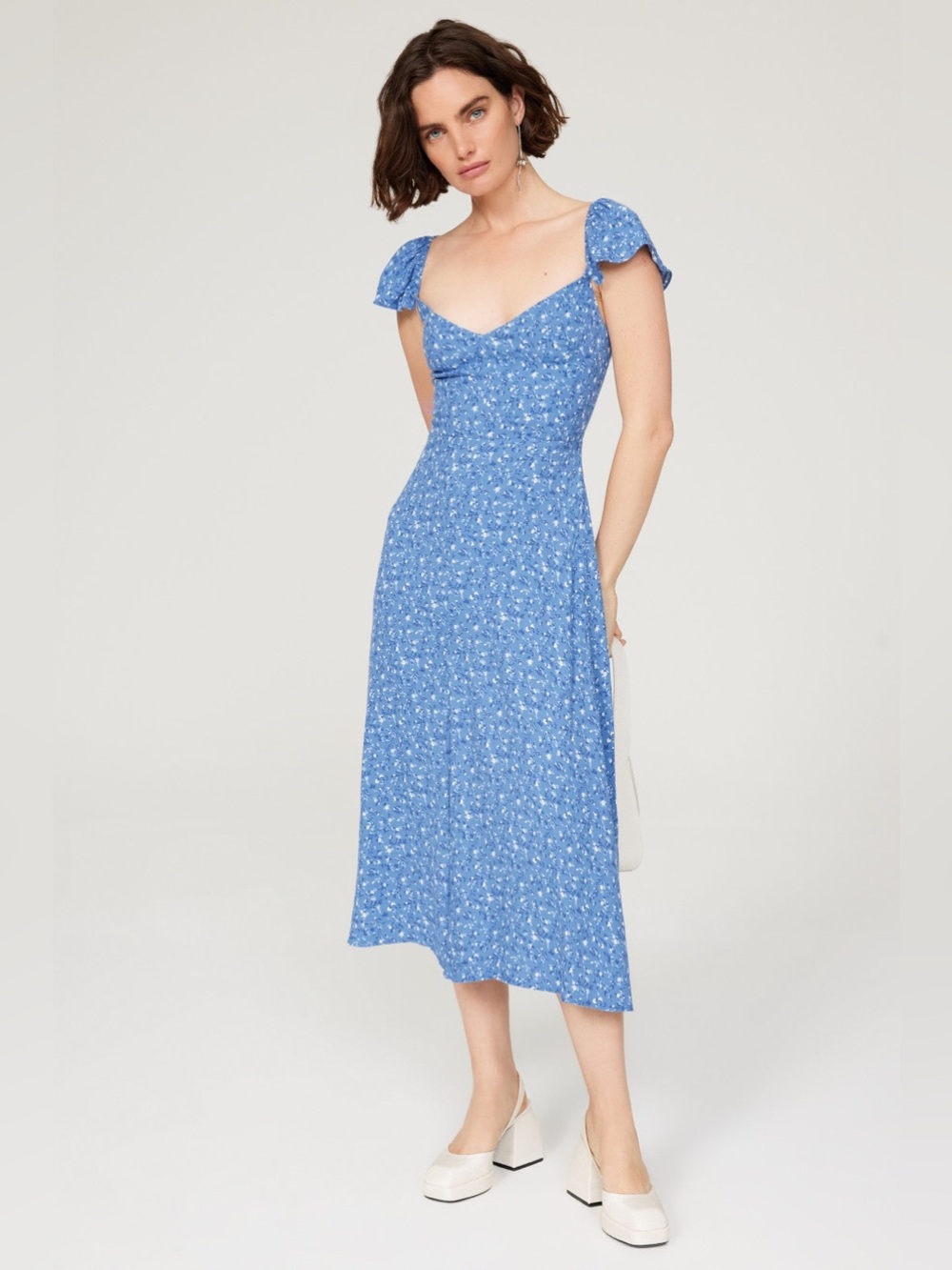 Reformation - Baxley Floral Midi Dress - Blue/White - Size 8